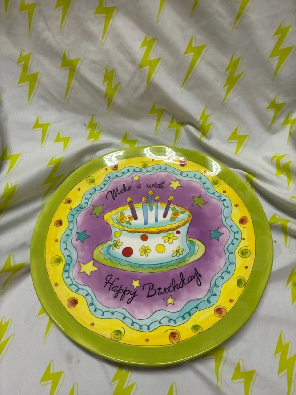 Happy Birthday Cake Serving Plate — Certified International “Make a Wish”